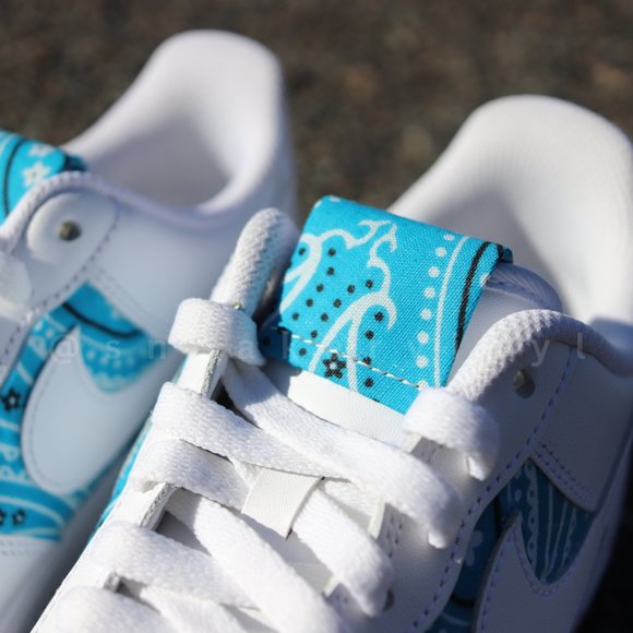 Nike Air Force 1 Low Aqua Blue Bandana Custom NWT - Picture 7 of 9